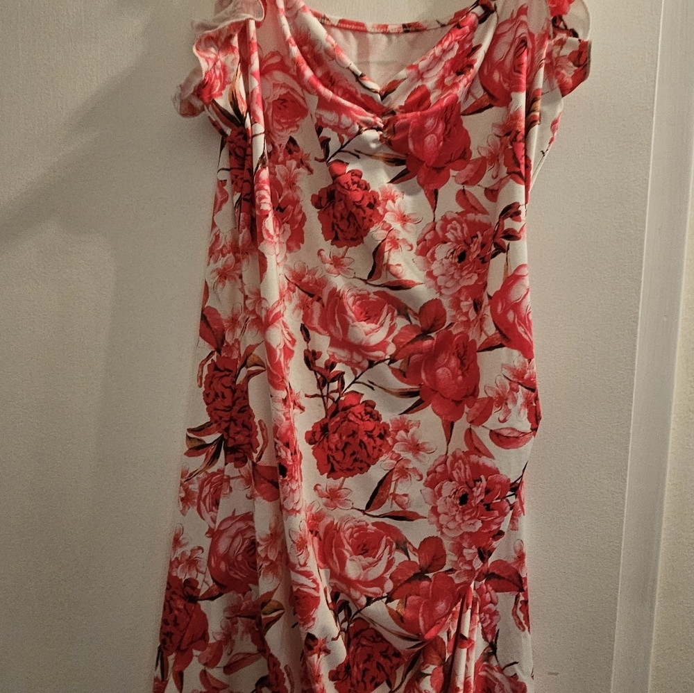 Floral Red and White Dress - Picture 5 of 5